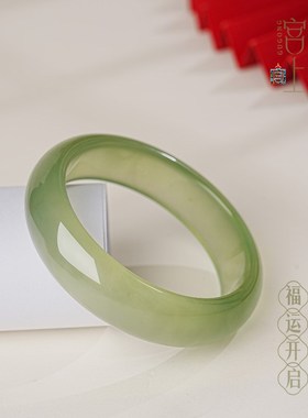 玉镯女款纯天然岫玉手镯天青冻冰透高冰种晴水玉镯子送妈妈款礼物