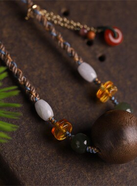 手工编织民族风棋楠沉香木项链批B发沉香锁骨链挂件复古吊坠饰品