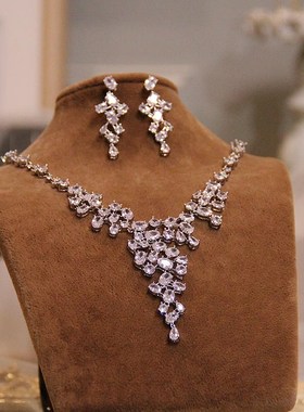 高级感新娘项链套装婚礼耳环首饰结婚礼服锆石晚宴会主婚纱配饰品
