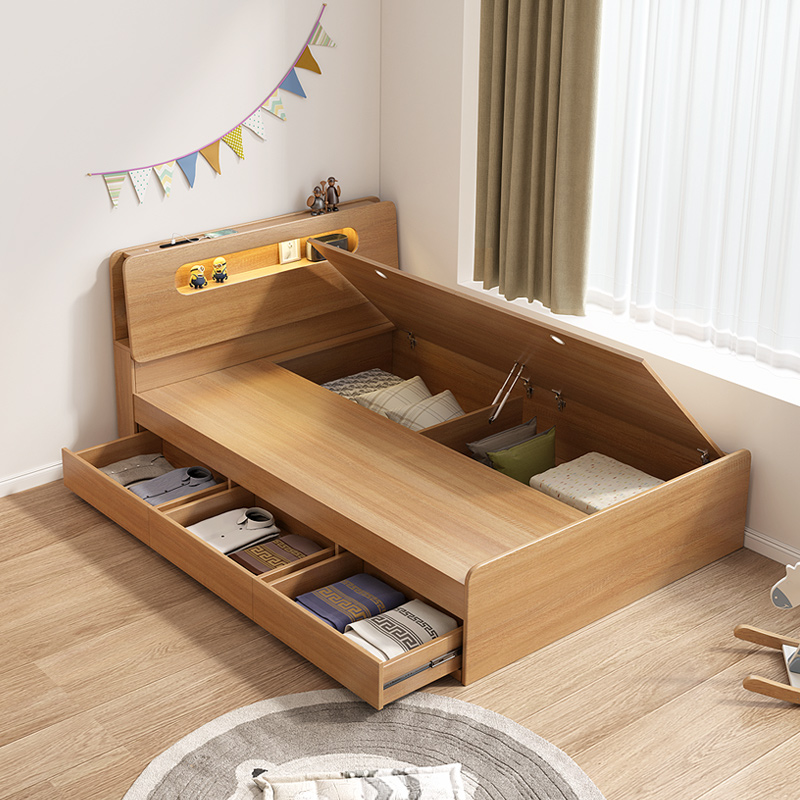极速储物单人床家用1.2米原木色箱体床