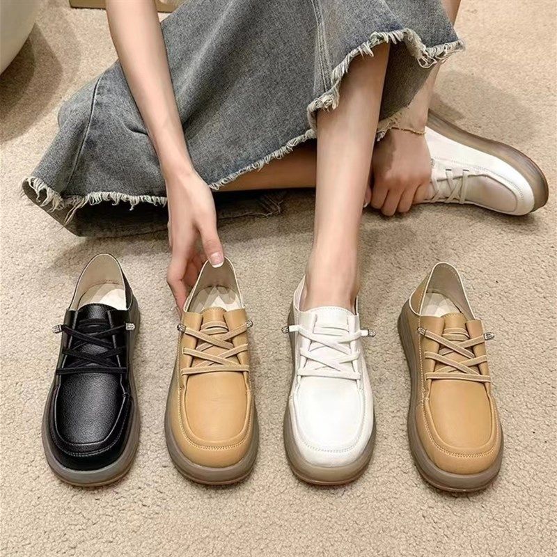 2024年秋季新款软底软面时尚懒人休闲豆豆鞋女系带防滑板鞋小皮鞋,淘宝优惠券,粉丝福利购,淘宝优惠卷