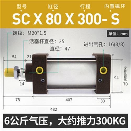 气缸小型气动配g件长行程可调大推力耐高温SCJ63/80/100X125X1-图0