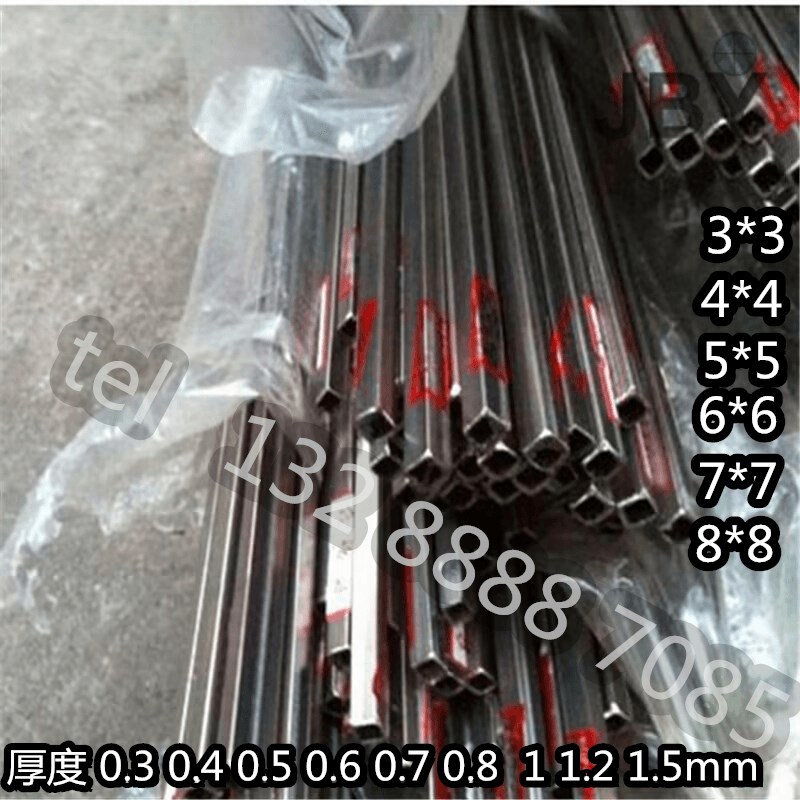 304不锈钢薄壁小方管 3*3x4x4x5x5x6*6x7*7x8*8*N0.3*1*1.2*1.5mm-图0