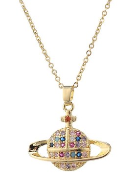 欧美网红insh风行星项链铜微镶彩色锆石个性星球吊坠镀18K金项链