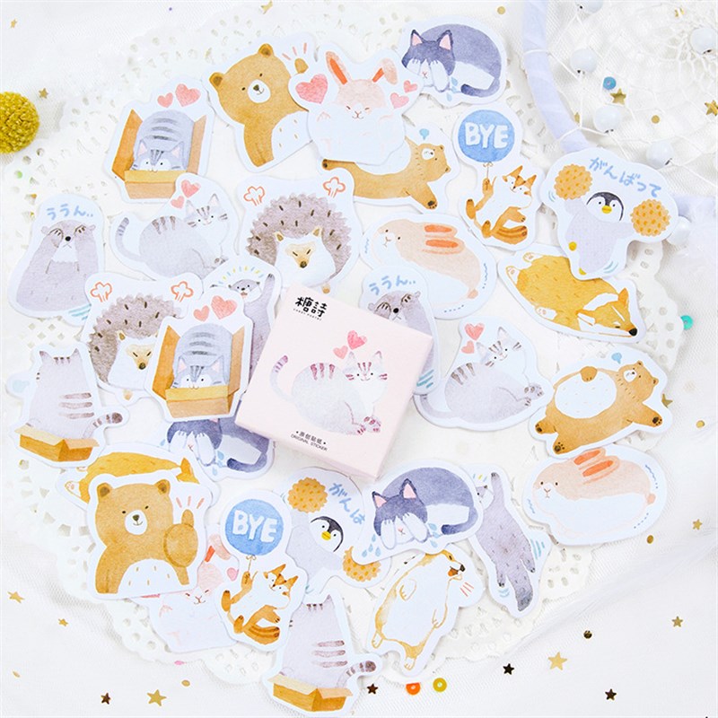 极速45 Pcs/lot Cute Animal Paper Journal Diary Stickers Scra - 图0