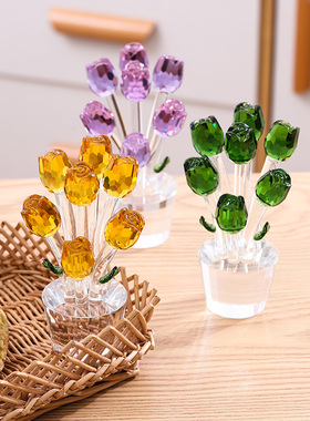 水晶花束创意装饰摆件家r居饰品现代简约客厅玄关酒柜装饰品小摆