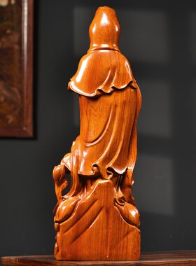 黑檀实木雕刻南海观音佛像摆件如意观世音菩萨神像供奉家用佛堂