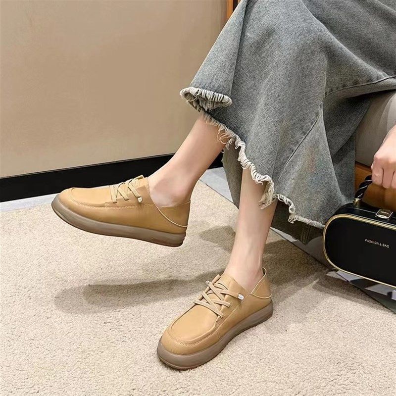 2024年秋季新款软底软面时尚懒人休闲豆豆鞋女系带防滑板鞋小皮鞋,淘宝优惠券,粉丝福利购,淘宝优惠卷