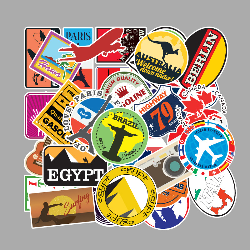 速发100 Pcs Travel Map Country Logo PVC Waterproof Stickers - 图2