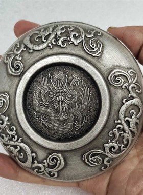老藏银龙凤呈祥百福古董老铜盘旧货老物件龙盘古玩杂项传世收藏