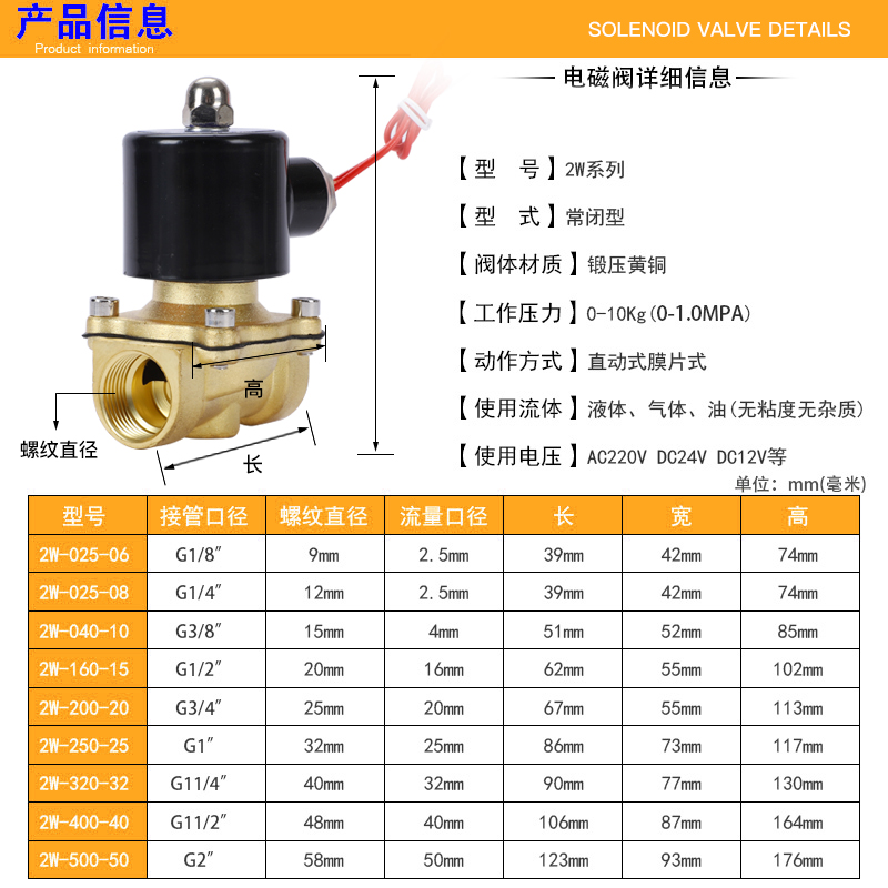 电磁阀200v铜电动控制24v常闭12v电子开关水阀4分6分1寸水管阀门