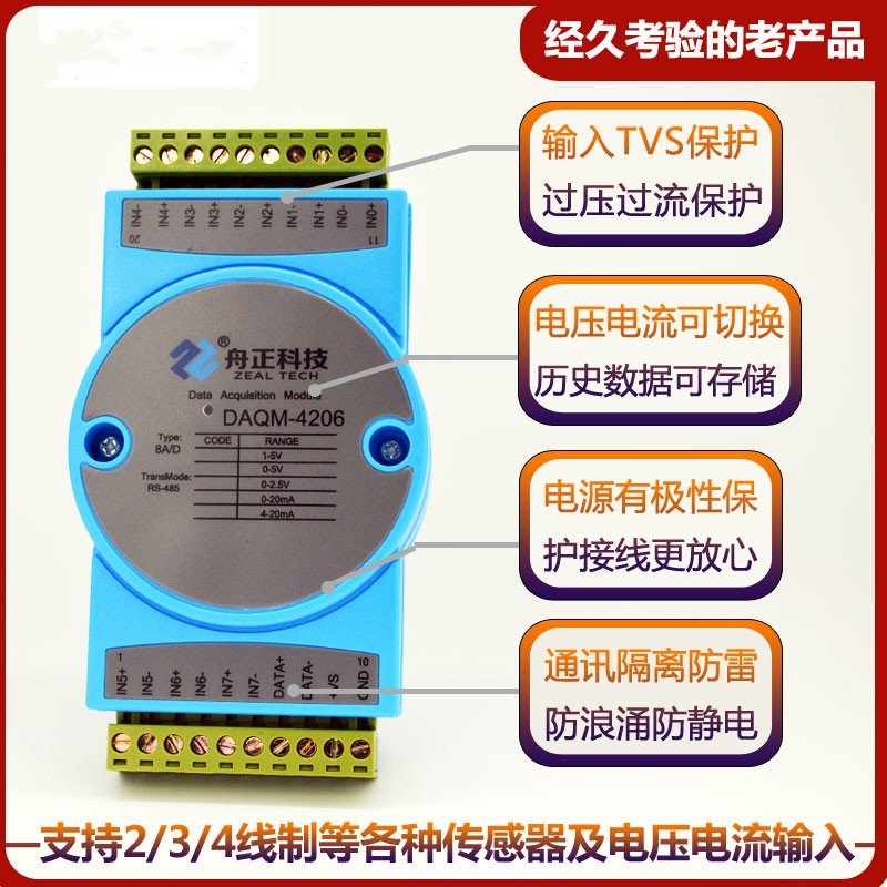 新品模拟量采集模块8路电流电压输入隔离DAQM4206A4路8路12路 - 图0