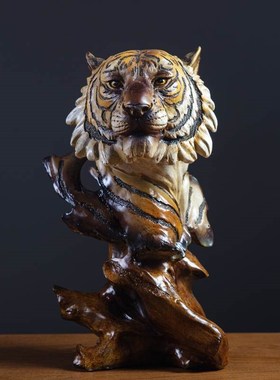 创意狼头兽首摆件复古仿根雕客厅玄关虎头摆设电视柜鹰头装饰品