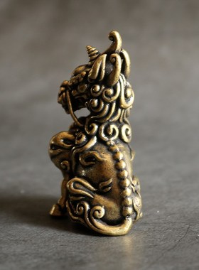 复古实心纯黄铜办公桌面车载小摆件招财貔貅随身工艺品手把玩件