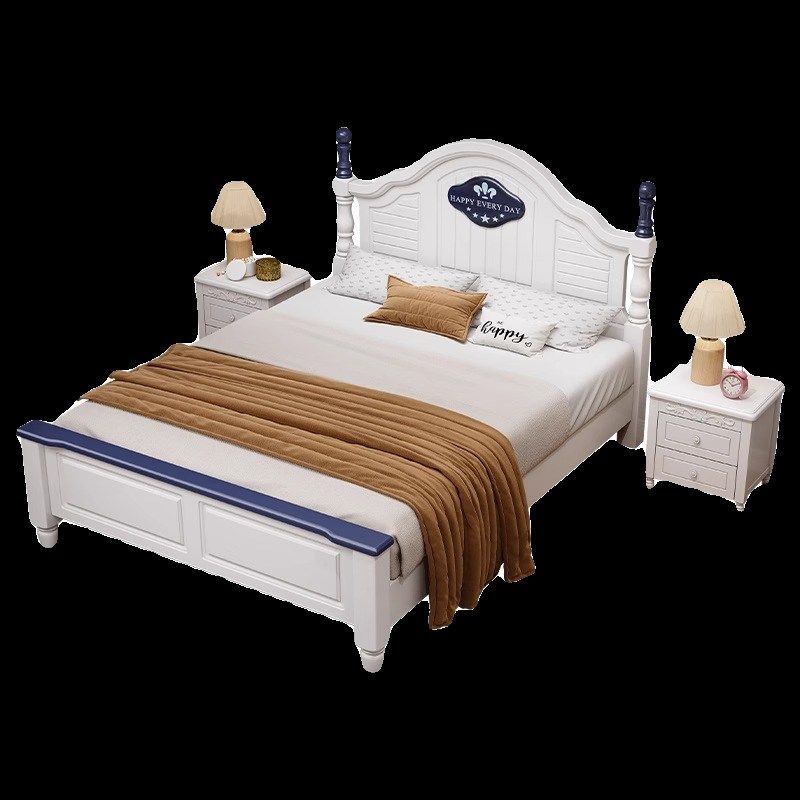 9C实木床现代简约儿童床1.5米卧室美式床田园风O格家用木质童床1.,淘宝优惠券,粉丝福利购,淘宝优惠卷