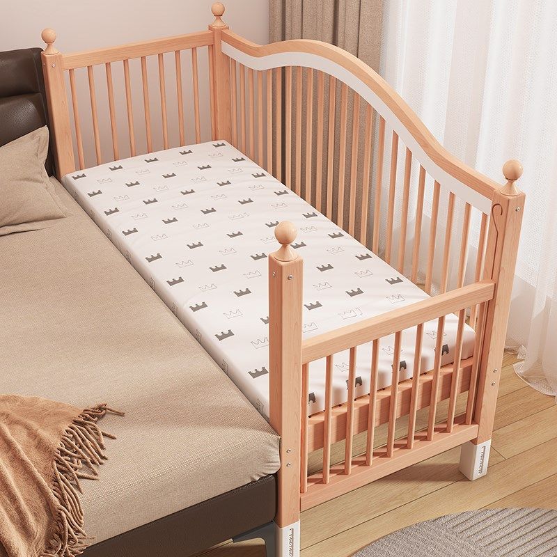 榉木儿童拼接床高低可调带护栏加宽床拼接床边宝宝婴儿床实木小床,淘宝优惠券,粉丝福利购,淘宝优惠卷