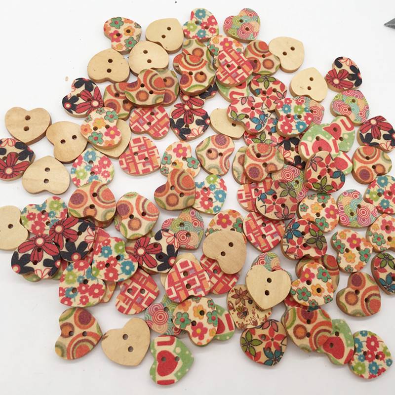 极速Handmade DIY painted wooden buttons wooden buttons heart - 图1