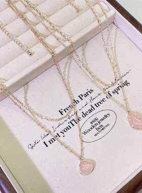 时尚轻奢小众叠戴项链女锁骨链不规则天然石O粉晶吊坠饰品简约气