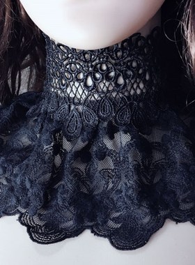 秋冬新款蕾丝领子娃娃小假领颈饰黑色加宽荷叶边T围脖项链脖锁骨