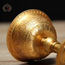 Eight auspicious and crisp oil lamp lamp holder supplies pure copper and gold sculpted flower long Q bright light Phnom Penh high 9 cm