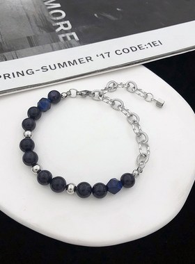 克莱因蓝高级感手链男女ins气质小众设计钛钢链条拼接精美手饰品