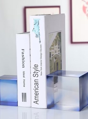 高档渐变蓝色水晶方体摆件魔方家居办公室书房客厅软装装饰品书挡