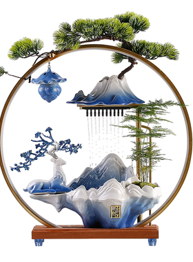 创意流水生财鹿摆件客厅办公室桌面一鹿发财装饰乔迁开业招财礼品