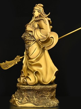 五岳关公摆件全铜带刀关二爷关帝关羽神像家用玄关客厅大号武财神