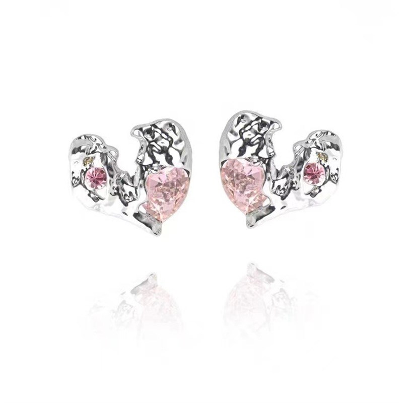 速发欧美 Retro love female ins personality pink zircon earri - 图3