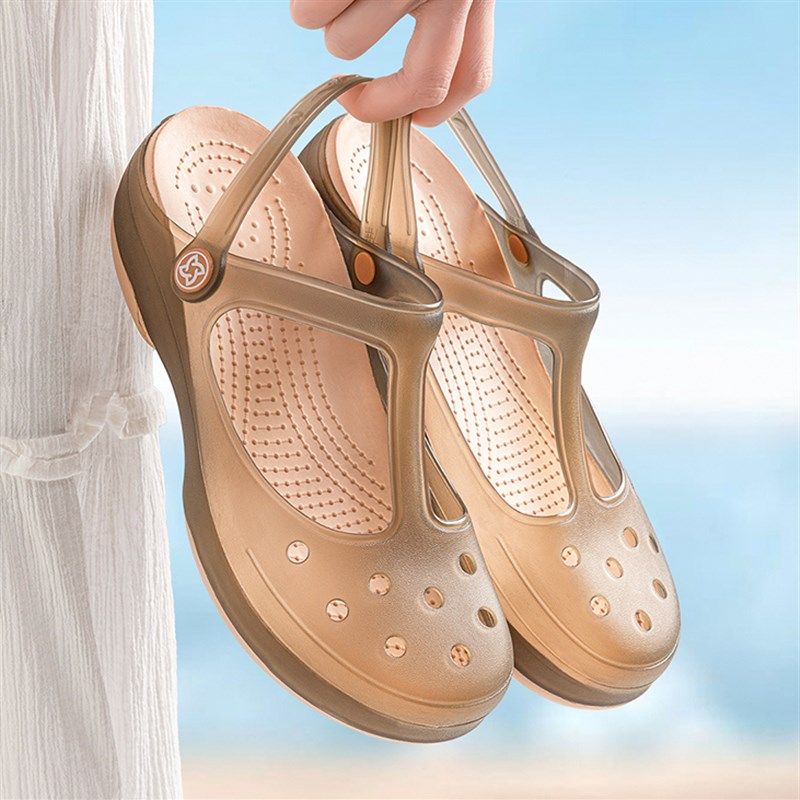 老人洞洞鞋女防滑外穿夏2024新款妈妈鞋沙滩软底透气果冻包头拖鞋,淘宝优惠券,粉丝福利购,淘宝优惠卷