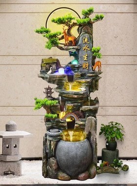 大型落地假山流水喷泉风水轮客厅水景乔迁装饰循环加湿器开业摆件
