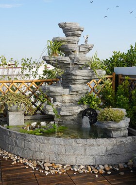 庭院假山流水景观摆件大型户外喷泉装饰布置水循环水泵鱼池造景