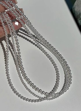 清冷莹白澳白色水晶珍珠纯银项链叠戴高级感气质锁骨链女轻奢小众