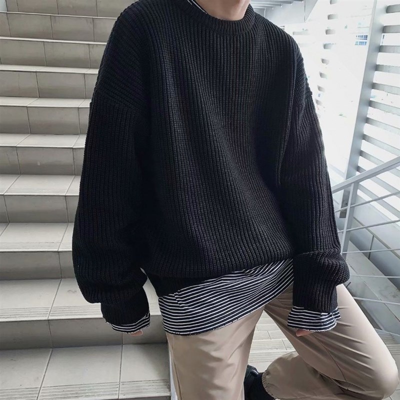 速发Korean Fashion Sweaters Men Autumn Solid Color Wool Swea-图1