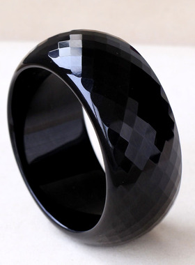 晶韵 饰品黑水晶个性黑色大宽型加厚水晶手镯 女 刻面 春夏