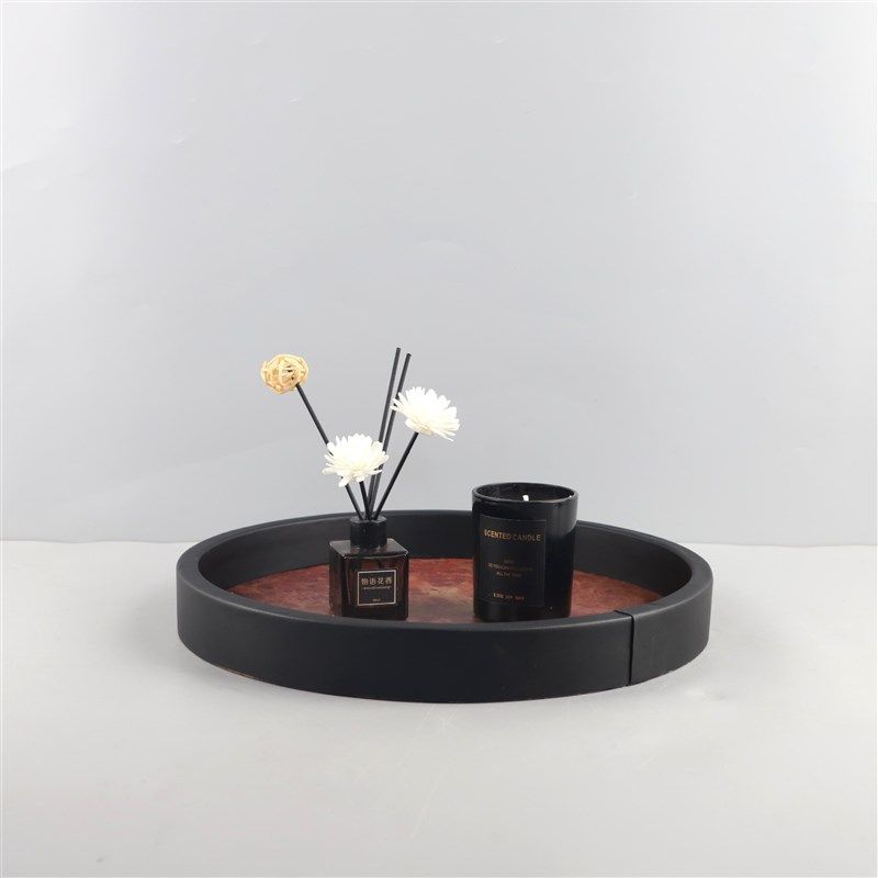 现代简约木质皮革木纹圆形香薰装饰托盘客厅卧室电视柜家居装饰品,淘宝优惠券,粉丝福利购,淘宝优惠卷