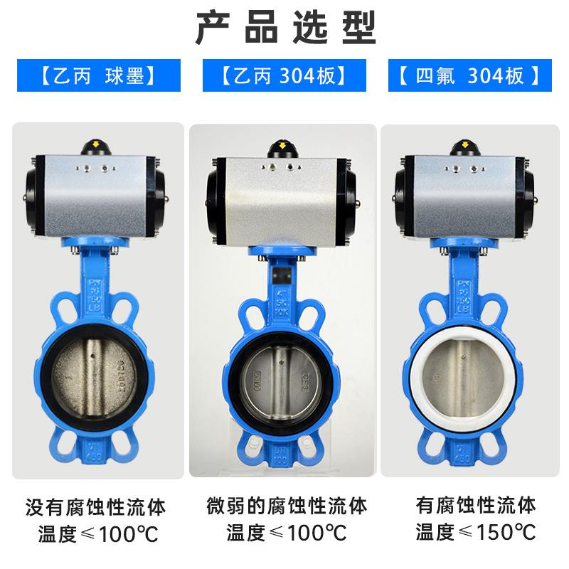 气动蝶阀对夹式d671x软密封衬四氟碟阀调节切断阀门dn100 150 300-图0