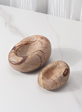 样板间酒店家居台面装饰品摆件欧式大理石椭圆形干果零食收纳果盘