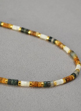 欧美小众文艺f复古真石母贝拼接美拉德彩色个性气质优雅项链锁骨