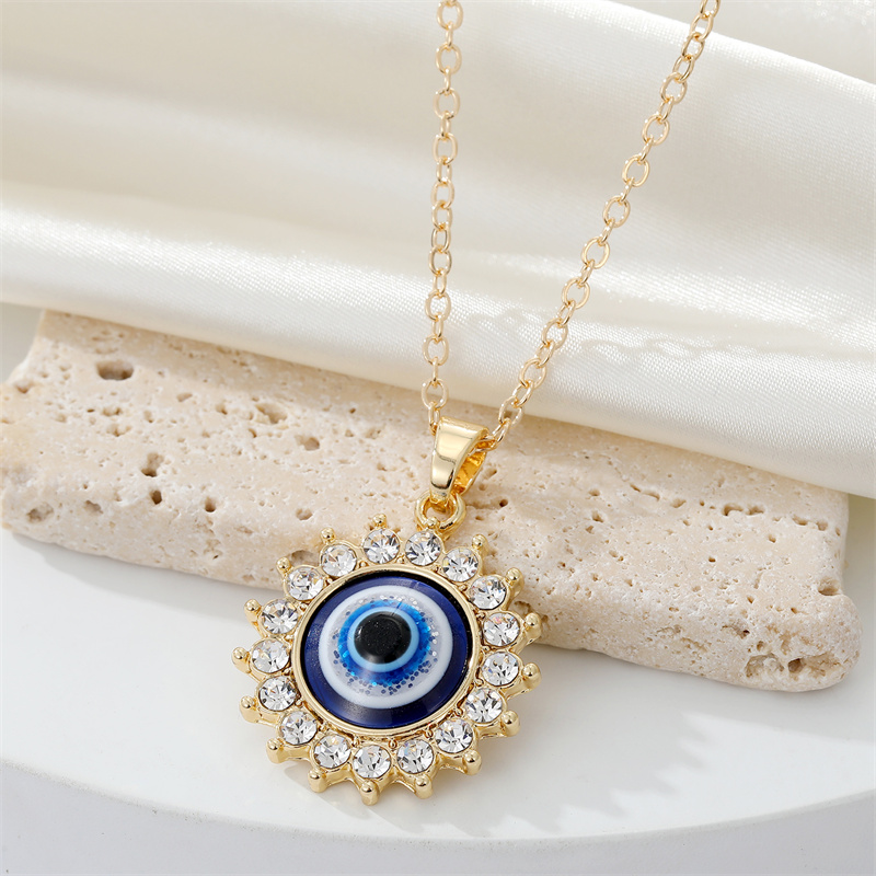 新品1pc Bling Sun Flower Evil Eye Necklace For Women Gift Sh-图2