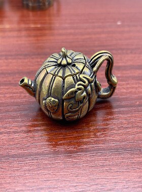 仿古迷你小铜壶黄铜小茶壶手把件复古做旧茶壶摆件办公室家居摆件
