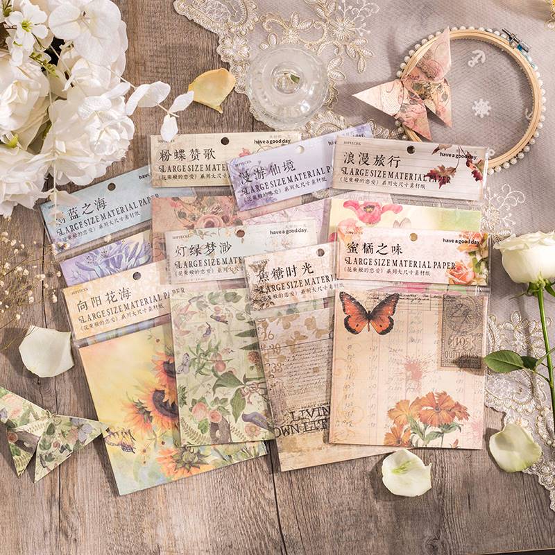 新品Dimi 30SheetsPack Retro Flower Material Paper Decorative - 图1