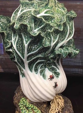 陶瓷仿真大白菜手工摆件店铺家居茶庄开业送礼贺寿招财生财植物