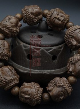 沉香皮黑木雕刻佛主头黑檀木佛珠手串手链念珠档位珠男款文玩饰品