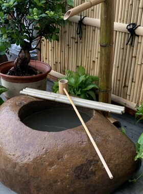 日式庭院流水景观石钵竹s子摆件鹅卵石盆水槽水钵小景石槽室外装