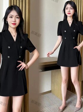 时尚西装短裤套装女夏季2025新款女神范高端气质西服连衣裙两件套