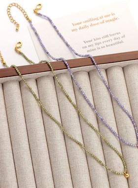 多切面闪亮锆石串m珠项链小金豆高级感项链女百搭轻奢简约锁骨链