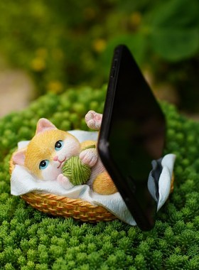 小猫手机支架桌面小摆件创意家居花园装饰品卡通追剧床头懒人神器