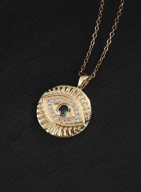 小众个性设计几何铜锆石恶魔之眼项链吊坠欧美货R源时尚百搭锁骨