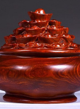 花梨木雕刻聚宝盆摆件红木工艺品家居聚宝盆装饰店铺开业礼品赠品